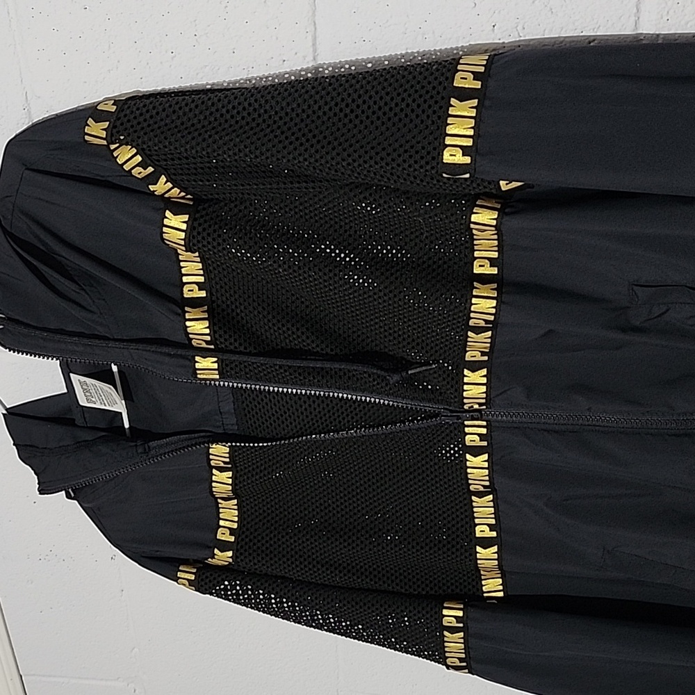 PINK Mesh Black and Gold Windbreaker Size xs